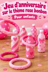 Une table décorée pour une fête sur le thème Barbie avec des décorations roses