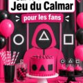 Fête sur le thème du Jeu du Calmar avec décorations colorées et ambiance ludique.