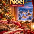 Écran d'ordinateur affichant un fond d'écran de Noël avec des motifs festifs.