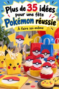 Idées de décoration pour une fête d'anniversaire Pokémon avec des ballons colorés et des thèmes ludiques.