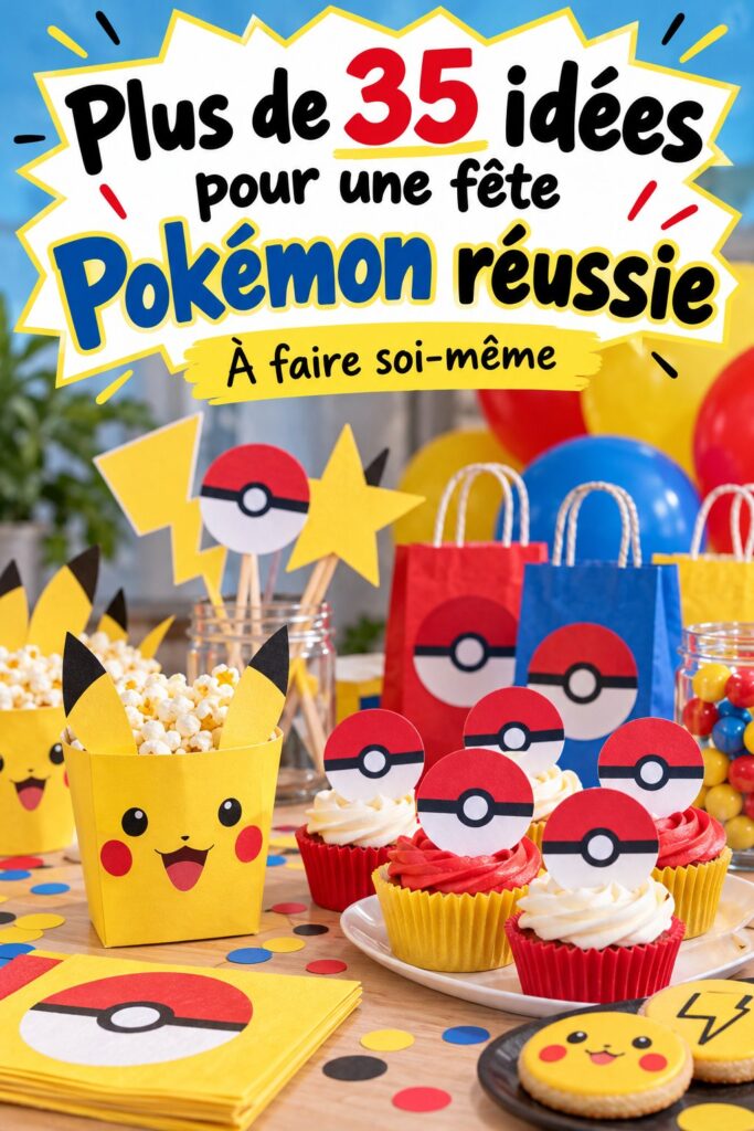 Idées de décoration pour une fête d'anniversaire Pokémon avec des ballons colorés et des thèmes ludiques.