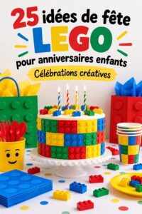 Fête d'anniversaire LEGO avec ballons et décorations colorées