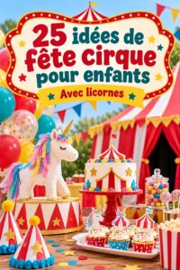 Une fête cirque colorée avec des ballons, des banderoles et une décoration festive.