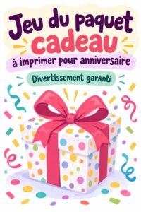 Jeu de passez le prix pour anniversaire, rassemblant des amis autour d'une table.