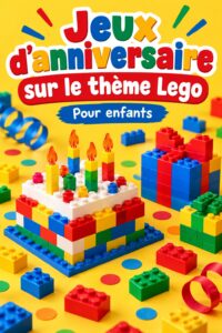 Enfants jouant à des jeux d'anniversaire sur le thème Lego