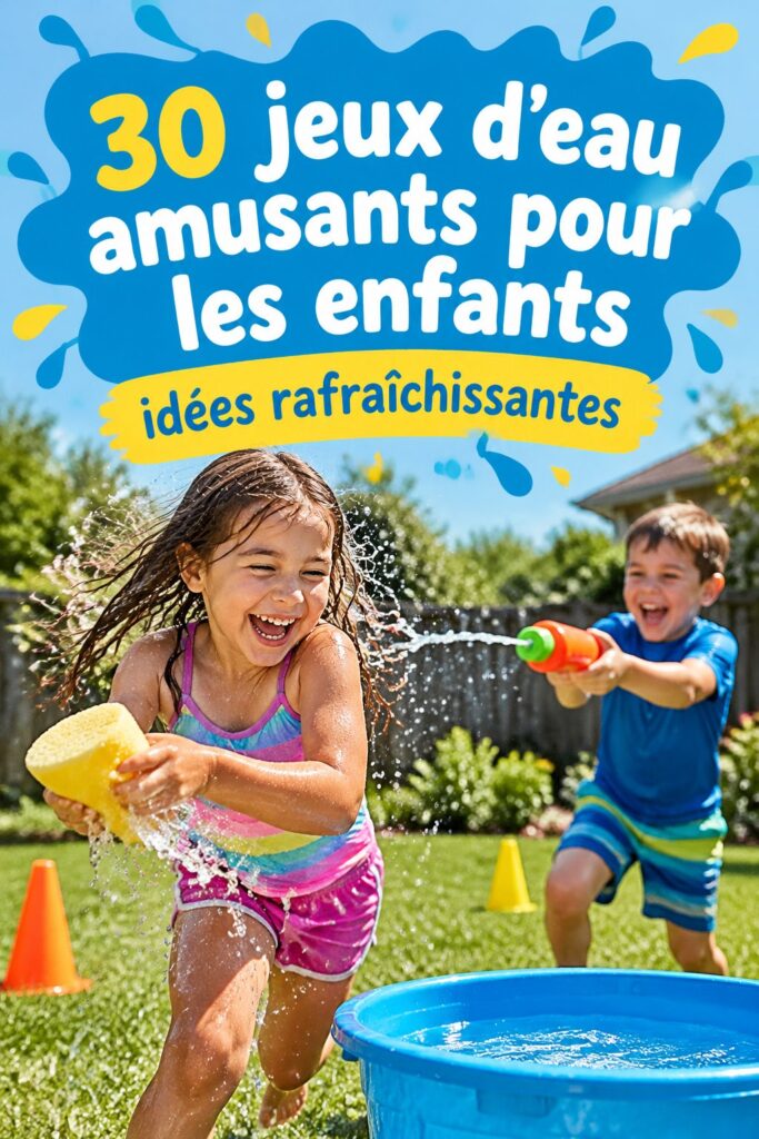 Enfants jouant avec des jeux d'eau dans le jardin