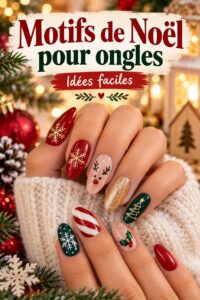 Des ongles décorés avec des motifs de Noël colorés et festifs.