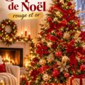 Un sapin de Noël décoré en rouge et or, apportant une ambiance chaleureuse à la pièce.