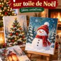 Peinture sur toile représentant un paysage hivernal de Noël